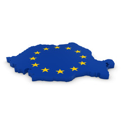 3D Illustration Map Outline of Romania with the European Union Flag
