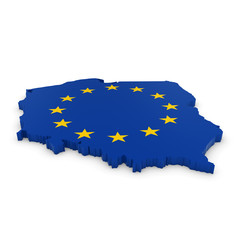 3D Illustration Map Outline of Poland with the European Union Flag