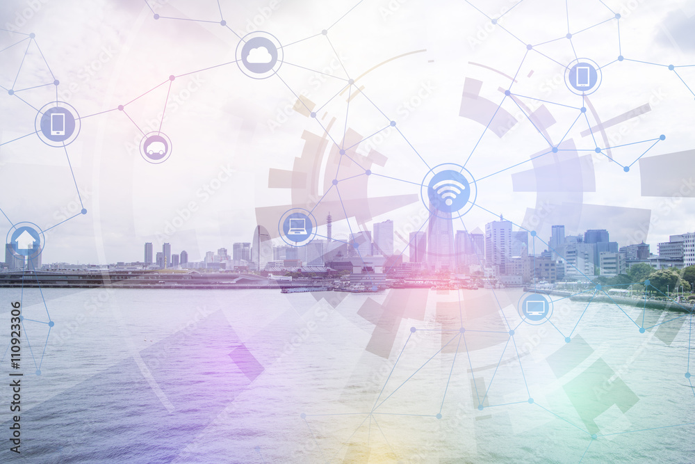 Poster smart city and wireless communication network, abstract image visual, internet of things