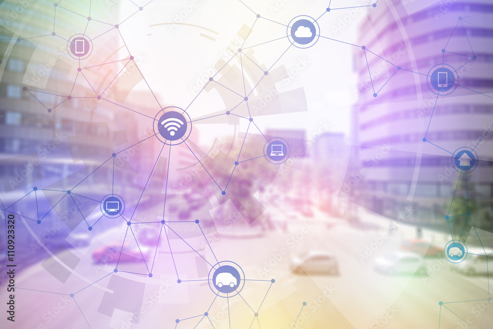 Poster smart city and vehicles, wireless communication network, internet of things, abstract image visual