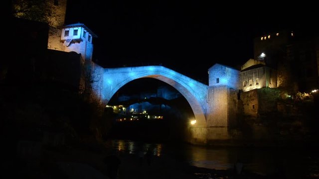 Old bridge in Mostar by night