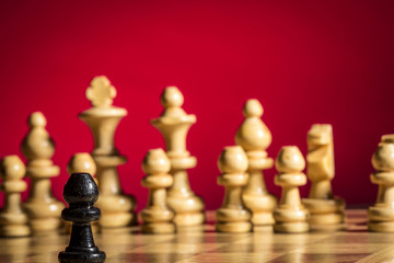 Chess pieces and game board closeup