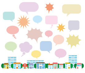 Fototapeta premium 街並みと吹き出し 