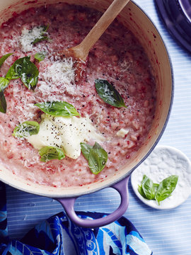 Still life of  Italian strawberry risotto (risotto alle fragole)