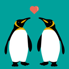 Fototapeta premium penguins couple love heart vector family cute