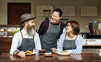 Family Eating Breakfst Together Coffeehouse Concept