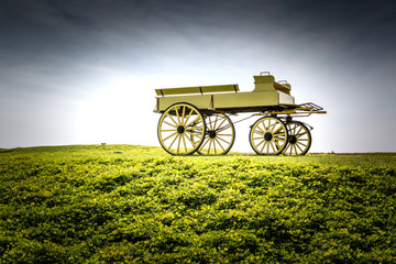 Fototapeta na wymiar Vintage photo of beautiful wagon in beautiful nature scene farml
