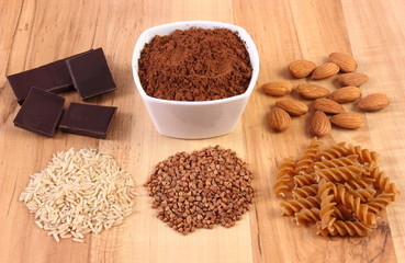 Natural ingredients and products containing magnesium and dietary fiber, healthy nutrition