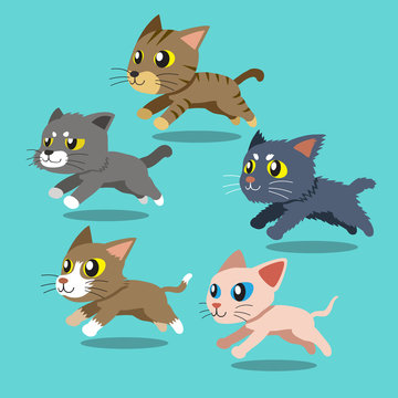 Set of cartoon cats running