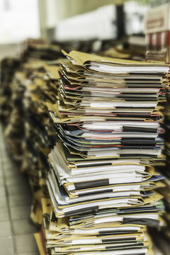 Stacks of paper files