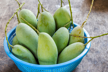 Mango in blue basket