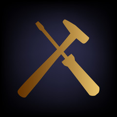 Tools sign. Golden style icon