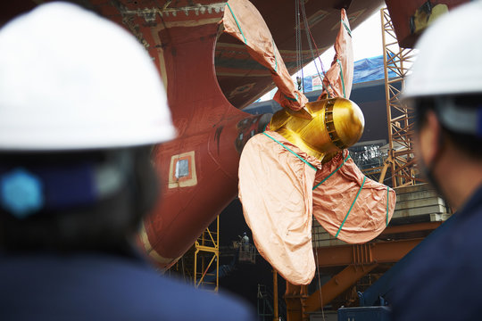 Detail of ship in shipyard, GoSeong-gun, South Korea