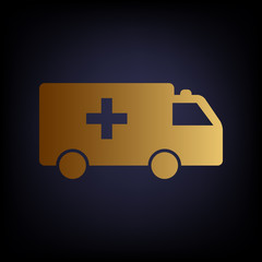 Ambulance sign. Golden style icon