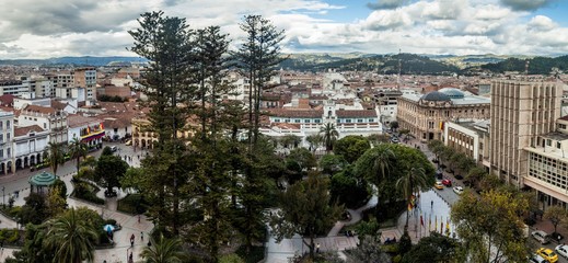 Aerial view of Parque Calderon square in Cuenca, Ecuador