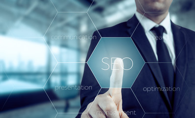 Search optimization business pointing finnger selecting seo