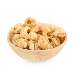 pork snack, pork rind isolated on white background