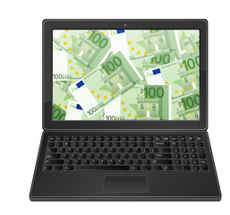 laptop and one hundred euro background