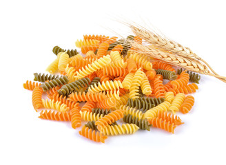 Dry organic pasta on white background