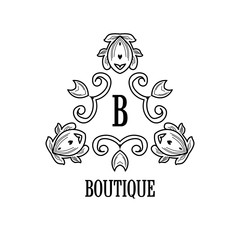 Monogram design. Vector floral outline frame or border