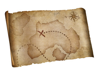 old pirates treasure map isolated with clipping path included