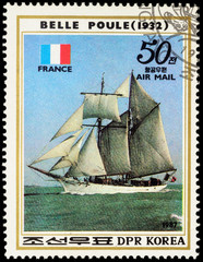 French sail training ship "Belle Poule" (1932) on postage stamp