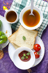 Love healthy breakfast tea vegetable soup bread