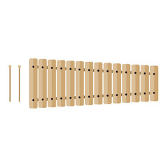 Classical wooden xylophone with mallets, isolated on white background. Flat vector illustration