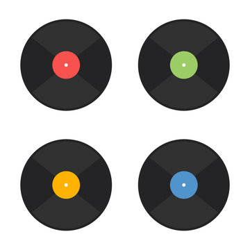 Vector vinyl record icons. Flat style vector illustration. Mucis concept