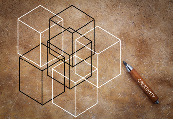 creativity concept with drawing and pencil