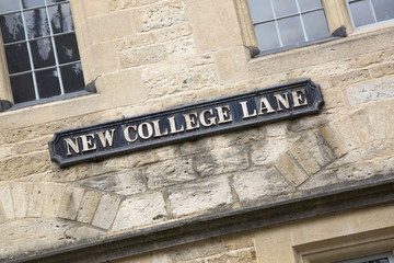 New College Lane Street Sign; Oxford; England