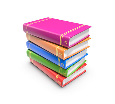 Stack of color books on white background, 3d render.