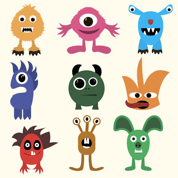 set of monsters in Flete muzzle funny children painted different