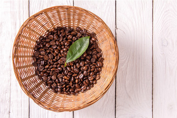 coffee beans in a basket on table