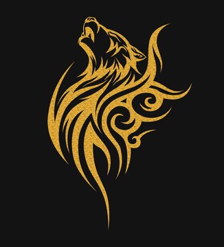 Gold tribal tattoo wolf designs
