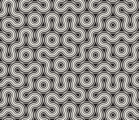 Obraz premium Vector Seamless Black and White Tangled Round Stripes Geometric Pattern
