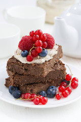 chocolate cake with berries, closeup