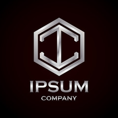 Hexagon vector logo design template. gold impossible font ,symbol, alphabet,Letter I