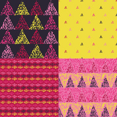 Set of 4 boho ethnic seamless patterns. Print. Repeating background. Cloth design, wallpaper.