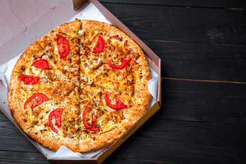 sliced pizza on box