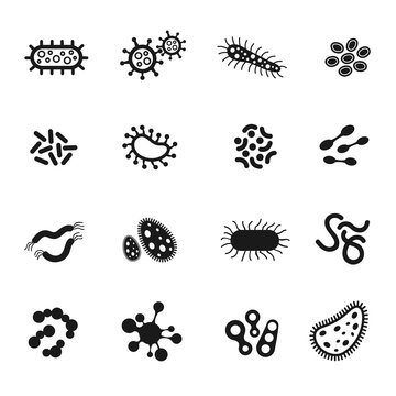 Bacteria, microbes, superbug, virus vector icons. Bacteria medicine and science biology virus infection, microscopic bacteria set illustration