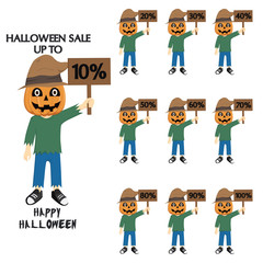 Set Of Pumpkin Holding A Discount Board