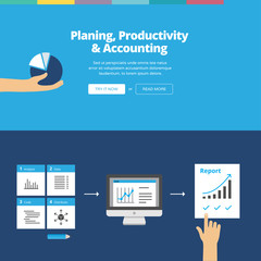 Planning, Productivity & Accounting. Website banners collection with flat design illustration.
