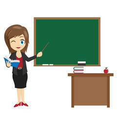Sexy Teacher Presentation In Front Of The Blackboard