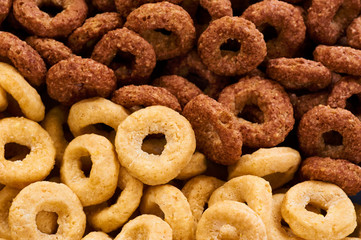 Cereals breakfast. Corn rings macro.