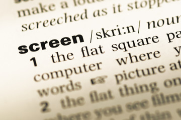 Obraz premium Close up of old English dictionary page with word screen