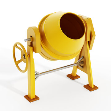 Yellow concrete mixer. 3D illustration