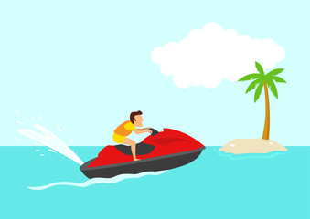 Simple cartoon of a man on a jet ski