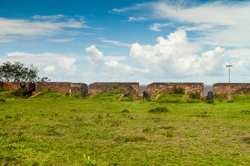 Fototapeta na wymiar Cannons at a fortress of Sao Jose de Macapa in city Macapa, Brazil