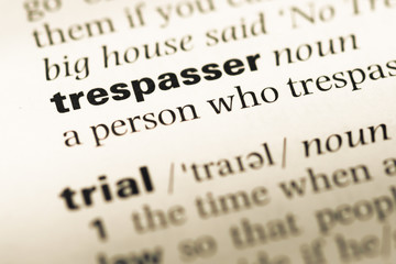 Obraz premium Close up of old English dictionary page with word trespasser